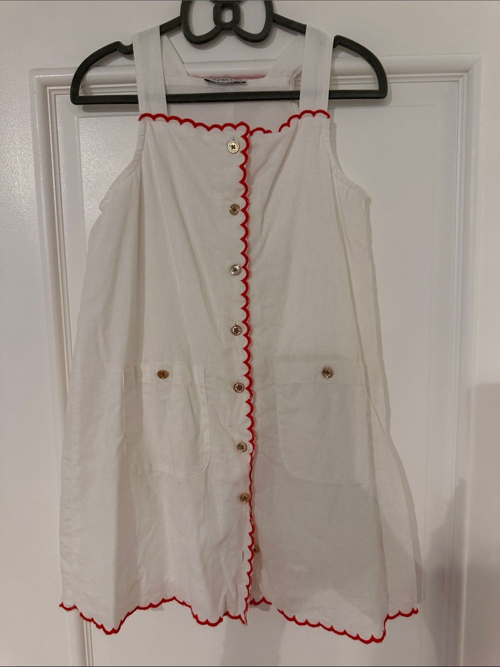 J. Crew White Sundress with Red Scallop Trim